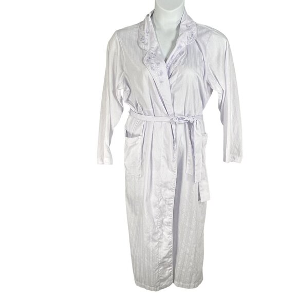 Miss Elaine Womens L Lavender Embroidered Floral Robe Pockets Feminine Timeless - Picture 1 of 14